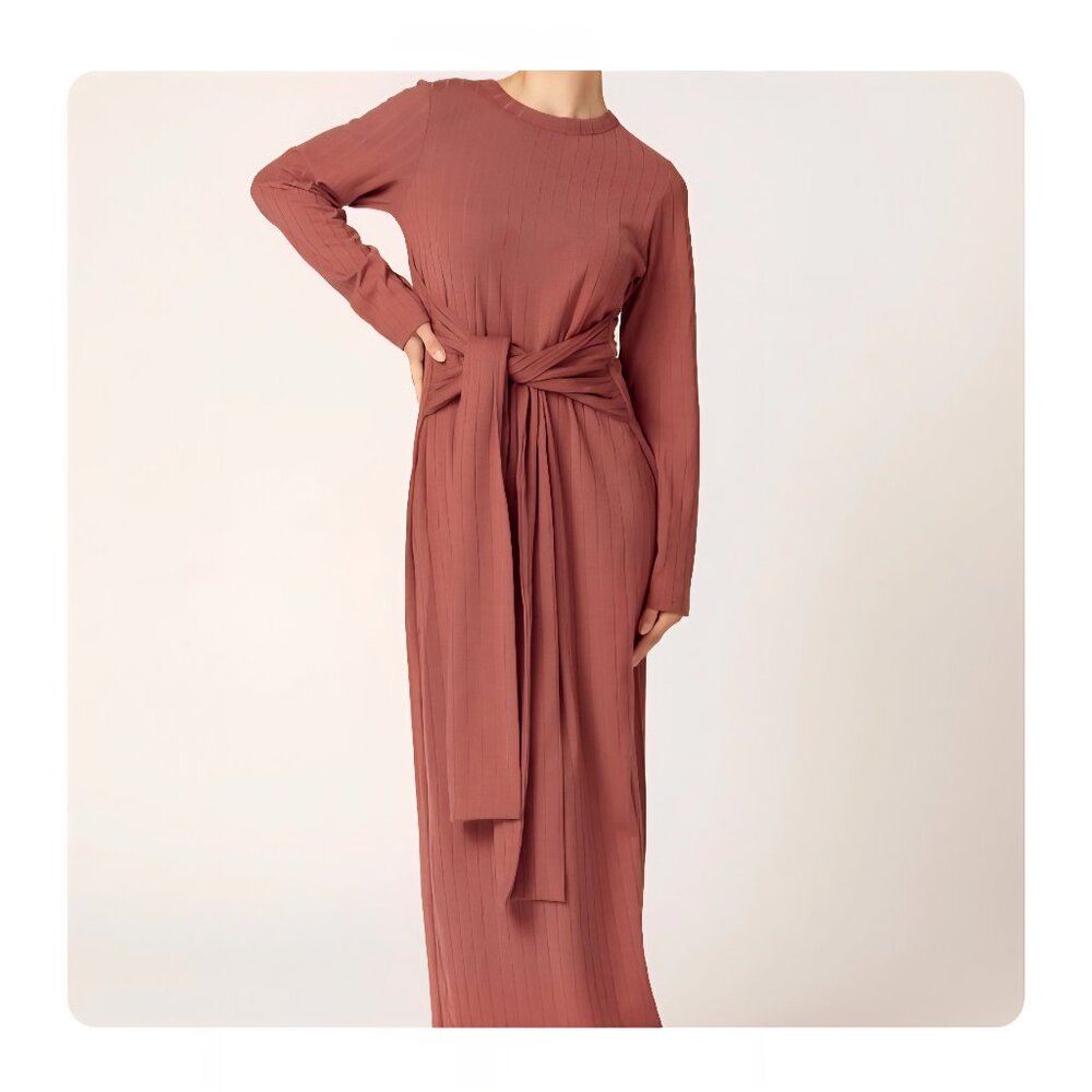Veiled collection ribbed tie waist maxi dress